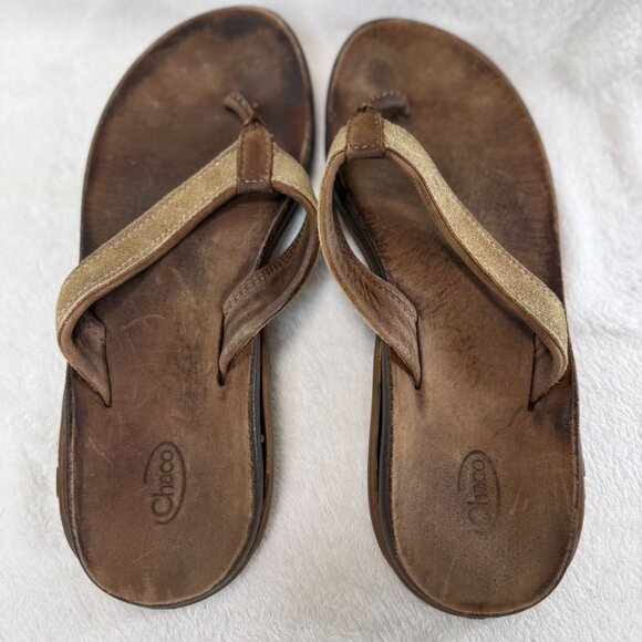 Chaco Women's Leather Flip Flops Size 9 Brown Sandals Comfortable & Durable - Picture 5 of 7